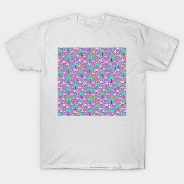 Cute Flamingos in Tropical Paradise - Pastel Violet T-Shirt by Neginmf